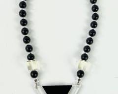 Vintage Art Deco Lucite & Black Bead Triangle 18 Inch Statement Necklace
