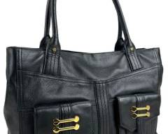 LAUREN by RALPH LAUREN Oversized Black Real Leather Handbag with Goldtone Hardware Magnetic Closure.
