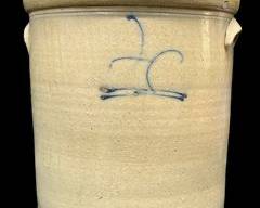 Large 12 tall Antique Stoneware Crock Marked H Cobalt Blue Decorated
