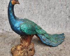 Vintage Poured Stone Painted Peacock Bird Garden Patio
