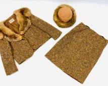 Vintage French Shops Filenes Boston and Ben Zuckerman. 3 Piece SetHat, Mink Jacket, Skirt. Size Medium-Large.
