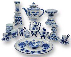 Assorted Chinese Blue White Candleholders, Small Lidded Tea Pots, Creamer, Sugar Jar, Tea Cups, Saucers, Large Platter, and Cups
