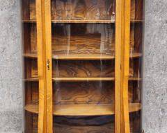Antique curved Glass Display Cabinet Wood Shelves
