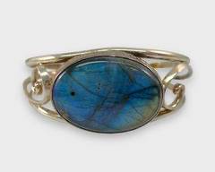 Sterling Silver Labradorite Signed Cuff Bracelet
