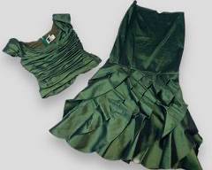 Tadashi Shoji Women Green off Shoulder Cocktail 2 Piece Dress Top And Skirt w/ Back Zipper, UK Size 14
