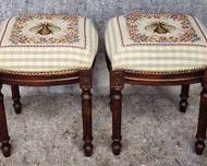 Wonderful Pair 20th C Vintage Bumblebee Needlework Fluted Leg French Style Stools
