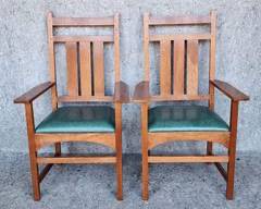 2 Stickley Arts and Crafts Mission Style Manlius NY Arm Chairs
