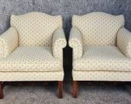 PAIR High Quality Vintage Wood and Upholstered Lounge Chairs
