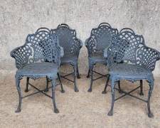 Fancy Vintage Painted Basketweave Aluminum Garden Patio Dining Chairs Matching lot 636
