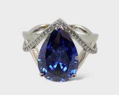 Sterling Silver Large Teardop Tanzanite Cocktail Ring Size 7
