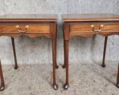 Pair of 20th Century Queen Anne Style Side Tables one Drawer

