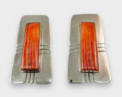 Navajo Nez Sterling Silver Spiny Oyster Pierced Large Earrings
