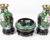 Jingfa Chinese Cloisonne Vase and Bowl lot
