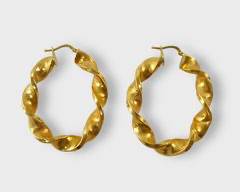 Fine 18K Yellow Gold Large Twist Hoop Earrings
