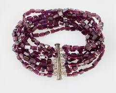 Fine Linda Bergman Sterling Silver Garnet Multi Strand 7.25 Inch Bracelet
