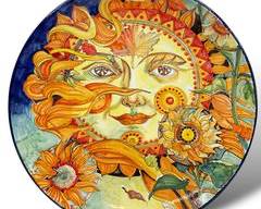 Huge 23 Inch Wide Romeo Cuomo Hand Painted Italian Sun and Mood Decorative Ceramic Charger Plate Mid Century Modern MCM Multi Colored
