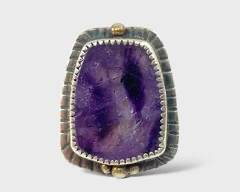 Signed Navajo Sterling Silver Amethyst Ring Size 7.25
