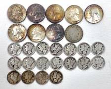 1892 Barber Quarter, Eight Pre-1965 Washington Quarters, and 18 Mercury Dimes
