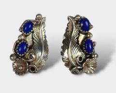 Sterling Silver & Lapis Lazuli Gemstone Vintage Post Earrings
