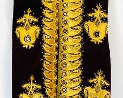 Vntg. Hippie Boho Velvet Sleeveless Hand Embroidered Sequined Gold Tone Long Vest Gorgeous Detailing
