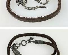 2 Fine Armenta Designer Sterling Silver Diamond Pave Leather Wrap Bracelets
