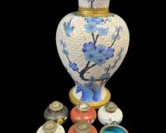 Cloisonn Vase and 6 piece Salt Shaker/Bowl Set
