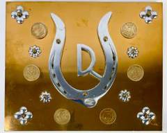 Western Lucky Horseshoe With Six U.S. Morgan Silver Dollar Coins On Brass Plaque: 1878, 1900-O, 1890, 1878-S, 1892, 1886-O
