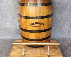 Fantastic Jack Daniel's 1/2 Wood Barrel Bar Cabinet Brass Foot Rest Laminate Top
