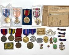 Pre-WWI United States Navy Service Medals, WWII Service Medals, US Navy Uniform Accessories, & WWII Rations Books & Paperwork
