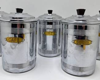 5 Villedieu France Metal Canisters For Riz, Sucre, Farine, Pate & Cafe
Lot #: 58