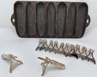 Vintage Wagner Ware Cast Iron Cornbread Pan & 6 Sets Metal Corn Holders
Lot #: 96