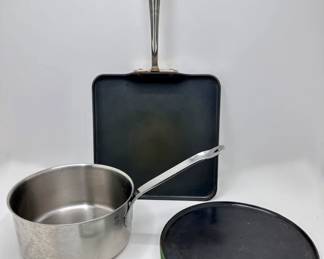 Le Creuset Round Griddle, All Clad Square Griddle, NSF France Pot With Lid
Lot #: 31