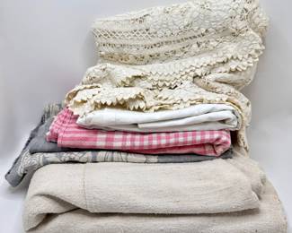 Table Cloths: William-Sonoma Round, Lace, Pink Gingham, Linen Bed Cover & More
Lot #: 152