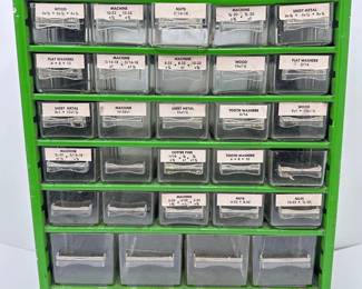 Vintage Denmark Green Metal & Plastic Industrial Storage Container For Small Items
Lot #: 68