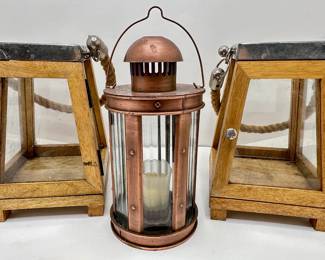 Vintage Metal Candle Lantern & 2 Wooden Candle Lanterns With Rope Handles
Lot #: 74