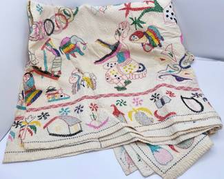 Vintage Hand Embroidered Cotton Throw Blanket Or Wall Hanging
Lot #: 149
