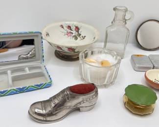 Vintage 800 Silver Lipstick Case, Rosenthal Bowl With Sterling Pedestal, Shoe Pin Cushion, Mirror & More
Lot #: 143
