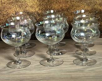 9 etched floral iridescent water glass Reserve $30