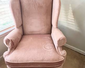Pair of pink wing back side chairs