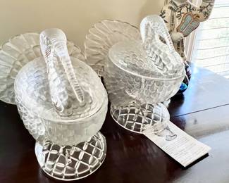 Vintage Clear Glass Turkey Covered Candy Dish LE Smith