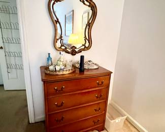 Vintage small chest of drawers & antique mirror