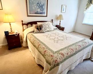 Bed with mattress & pair of nightstands