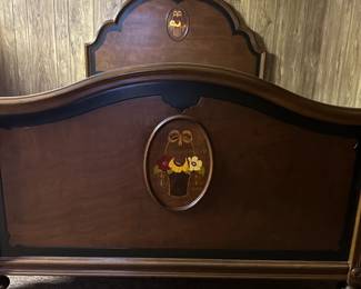 #25  (View 3) Antique Full Size Bed with hand-painted Basket of Flowers - Bed on Wheels  $125.00 