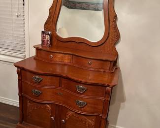 #22  Lexington Furniture - Victorian Sampler - Dresser & Mirror with 5 drawers, 2 wood doors with tilting Beveled Mirror - 2 pcs. - MADE in USA - 38Hx21Dx81.5T	 $275.00 
