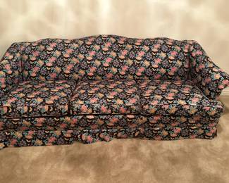 #3  Black Asian Floral Sofa (good condition, comfortable) 7ft long with solid back  $75.00 
