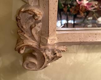 #40  (View 3) Cream-Taupe Speckled Carved Beveled Mirror - 36in tall  $75.00 