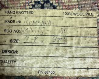 #75	Hand-Knotted 100% Wool - Made in Romania approx. 10'x7' Area Rug	 $300.00 
