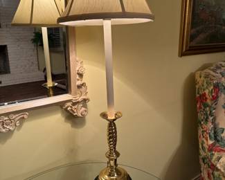 #13  (View 4) Heavy Bras Base Buffet Lamp 36in Tall	  $75.00    #40  (View 2) Cream-Taupe Speckled Carved Beveled Mirror - 36in tall  $75.00 

