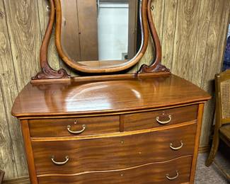 #24  Antique Dresser with 4 drawers & Mirror on Wheels - 43x23x36  Mirror 40x36 (72"T)	 $175.00 
