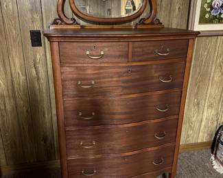#26  Antique Tall Dresser with 6 drawers & Beveled Mirror on Wheels - 35.5x20.5x49-72  $175.00 
